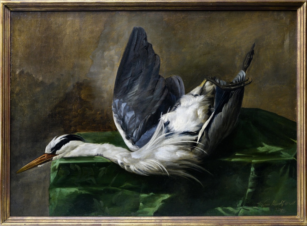Late 19th century school Still life of a heron, 1883, Oil on canvas (re-stretched), signed at lower - Image 2 of 3