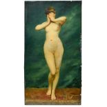 Auguste DE LA BRƒLY (1838-1906) Female nude, Oil on panel, signed at lower right. Restorations and
