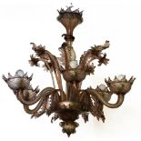 MURANO Chandelier, Amber glass with six arms. Height (cm) : 70 - - Diameter (cm) : 70 -