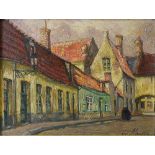 Omer COPPENS (1864-1926) Old street in Diksmuide, Set composed of an oil on panel, signed at lower