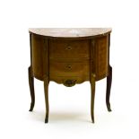 19th century work Small half-moon end table, Marquetry, adorned with gilt bronze and marble