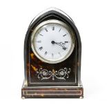 DOUGLAS CLOCK & CO, BIRMINGHAM Table clock, 1905, Tortoiseshell and silver. Silversmith's hallmarks.