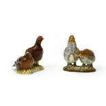 BESWICK Two groups of pheasants, Polychrome enamelled porcelain. Signed under the base and numbered.