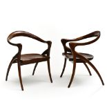 Olivier de SCHRIJVER (Born in 1958) Pair of Ode to woman armchairs, Mahogany. Signed and numbered.