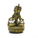China or Nepal Bodhisattva, Brass, seated on a simple row of lotuses. Height (cm) : 21,5 - Width (