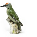 Ernst BOHNE & Sšhne, Rudolstadt European green woodpecker, Polychrome porcelain sculpture. Signed