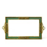 Late 19th century work Platter/mirror, Green opaline glass, gilt metal, and mirror. - Width (cm) :