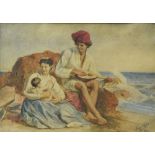 Franz THELEN (1826-1877) A family at the seaside, 1860, Watercolour on paper. Signed and dated at