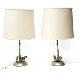 German work Pair of horse lamps, Alpaca. Height (cm) : 37 - - -