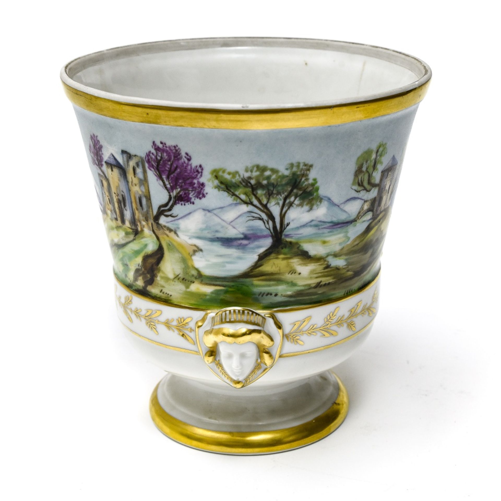 Paris, 19th century Ice bucket, Porcelain with polychrome enamel dŽcor of mountainous landscape, - Image 2 of 2