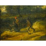 Dutch school, 17th century style Fishermen, Oil on panel, in a lovely oak frame. Height (cm) : 10 -