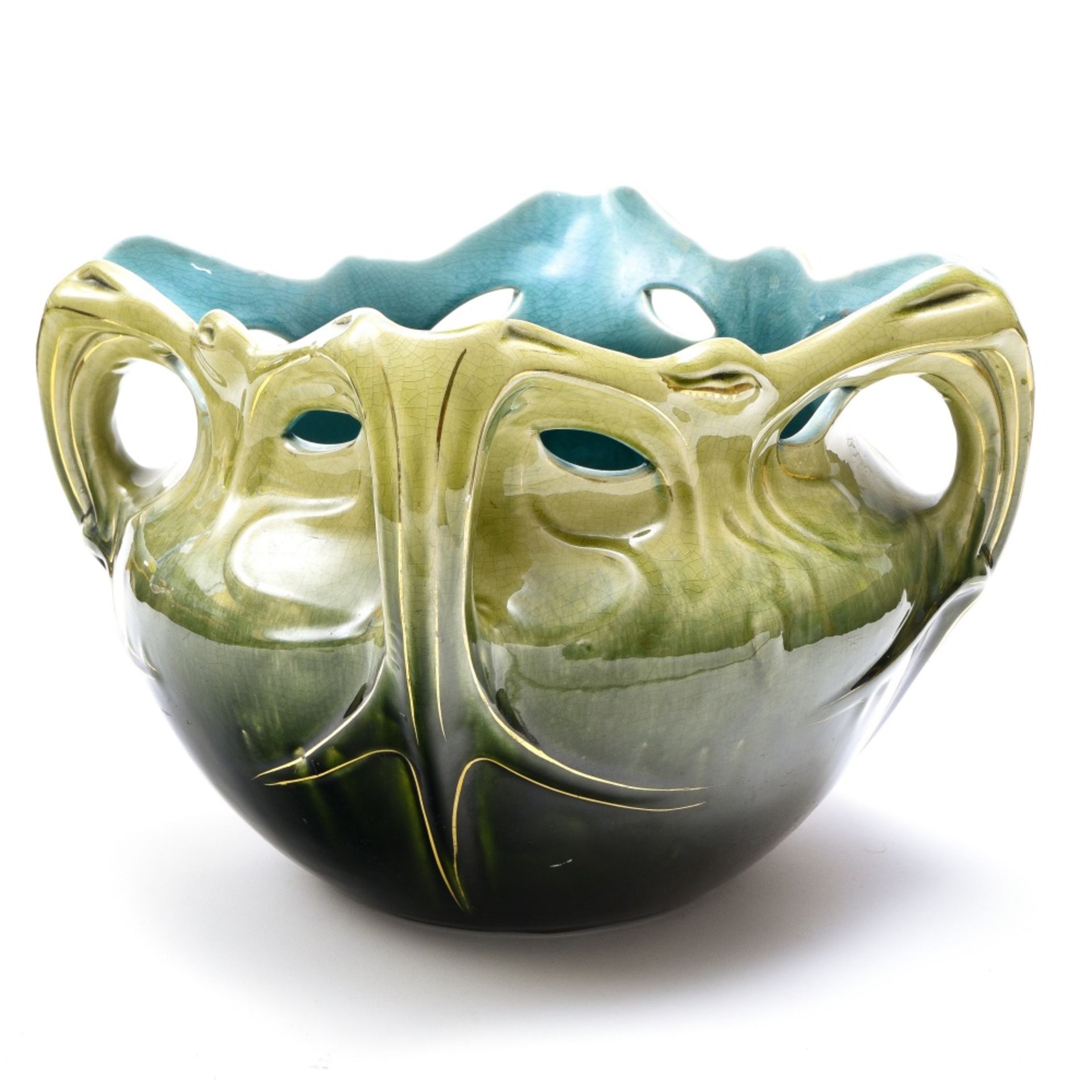 Hector GUIMARD (1867 1942) and Fa•encerie DE BRUYN Chalmont case, ca. 1890, Green-enamelled