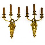 Early 20th century work Pair of sconces, Gilt bronze with three arms. Height (cm) : 44 - Width (cm)