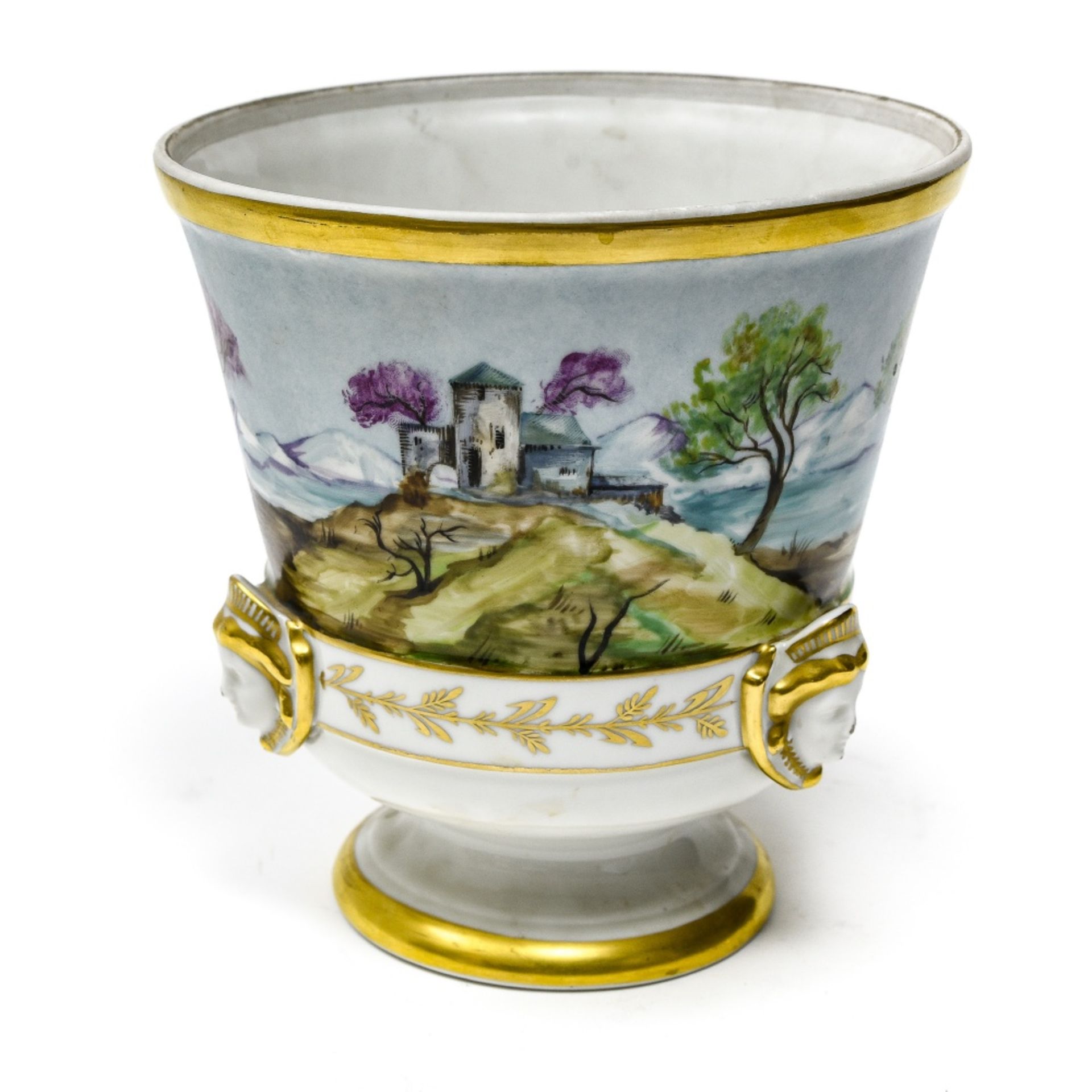 Paris, 19th century Ice bucket, Porcelain with polychrome enamel dŽcor of mountainous landscape,