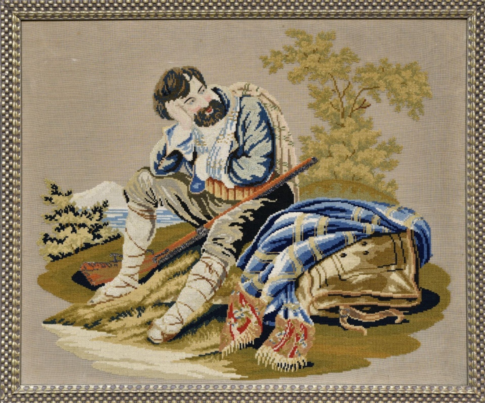 Great Britain, 19th century Collection of three embroideries, Animal themes and St. Hubert Framed - Image 3 of 4