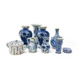 Delft, 18th and 19th century Pottery lot, Includes a pair of vases, a cone vase, a small vase, two