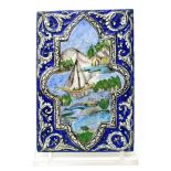 Persia, Qajar period Decorative plaque, Ceramic with siliceous glaze, decorated with a boat on a