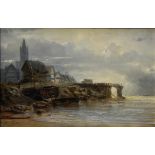 Jean-Baptiste Henri DURAND-BRAGER (1814-1879) Seaside view, 1859, Oil on panel. Signed at lower