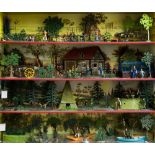C.B.G Large hunting diorama with four rows, Depicting a hunt in a field, the hunting lodge, a hunt