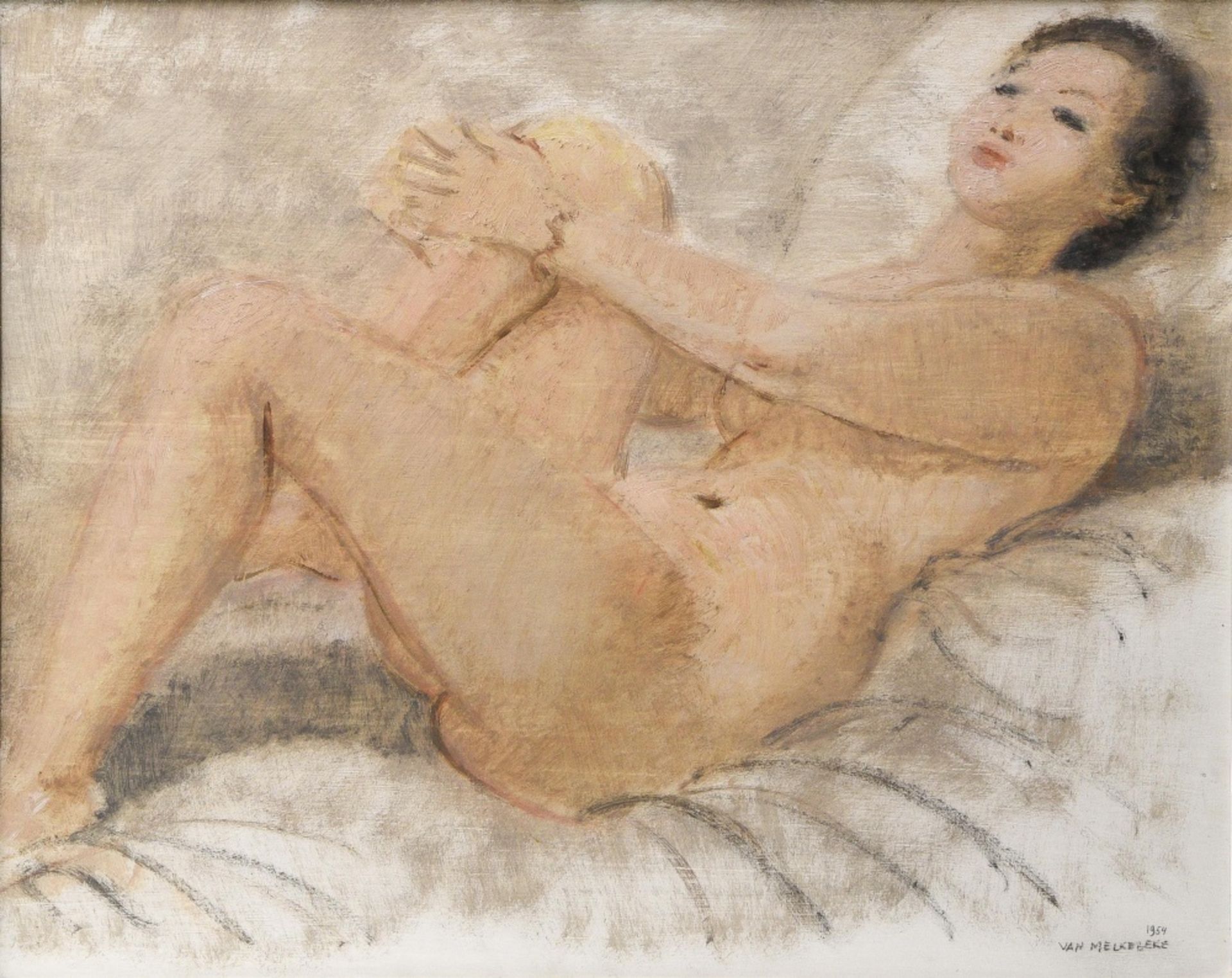 Jacques VAN MELKEBEKE (1904-1983) Female nude, 1954, Gouache and watercolour on paper, signed and