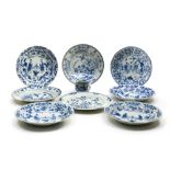 China, 18th-19th century Set of blue and white porcelain, Composed of five soup plates with