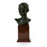 Victor ROUSSEAU (1865-1954) Portrait of a young boy, Bronze sculpture with brown patina. Red