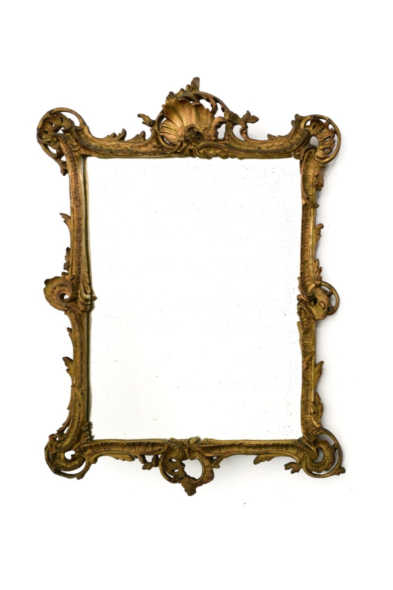 Louis XV-style work Rocaille mirror, Stuccoed giltwood, pitted mirror. Height (cm) : 102 - Width (