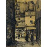 RomŽo DUMOULIN (1883-1944) Saint Julien le Pauvre street in Paris, Charcoal, watercolour, and pastel