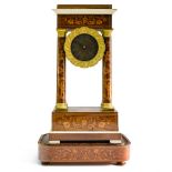 Charles X era work Portico clock, Marquetry and gilt bronze, decorated with rinceaux, doves,