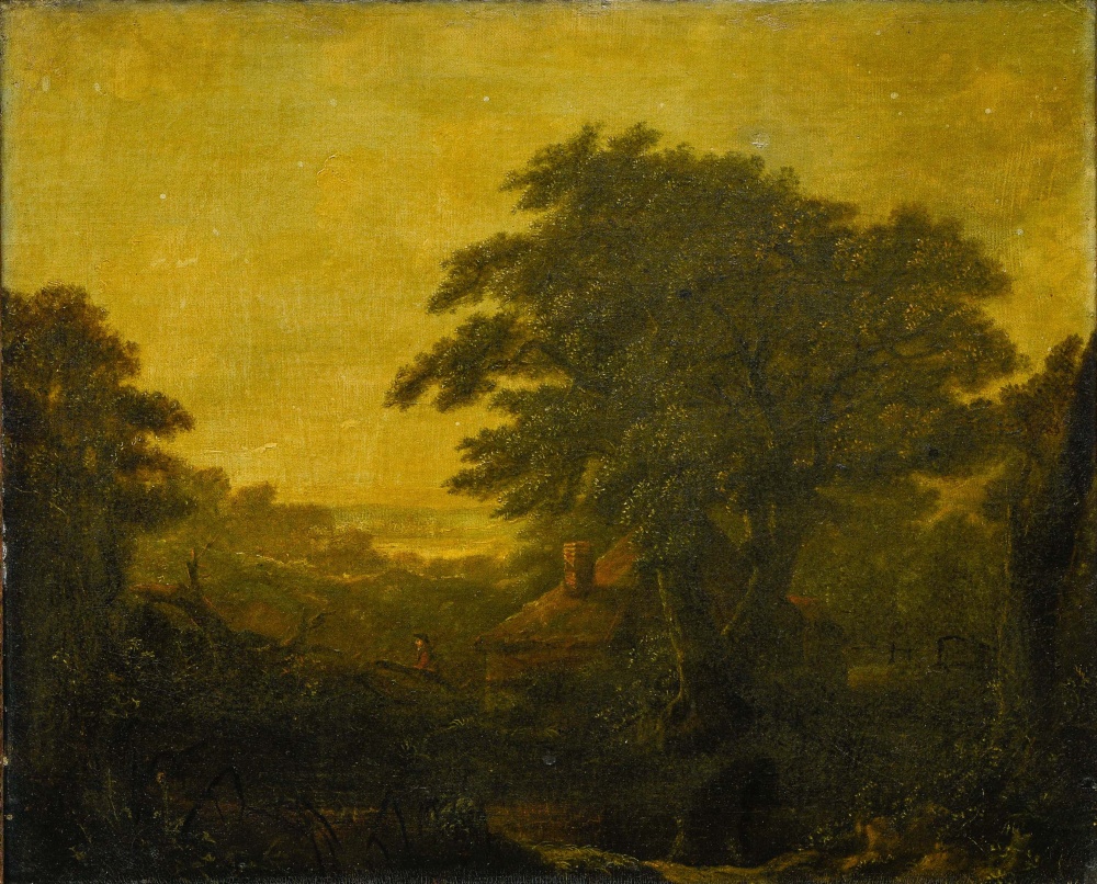 Patrick NASMYTH (1787-1831) (Attributed to) Landscape with a figure, Oil on canvas (re-stretched).