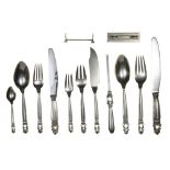 Georg JENSEN Part of an Acorn-model utensil set created by Johann Rohde in 1915, Silver, set for 6