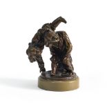 Art Deco work Two children fighting, Bronze sculpture with brown patina. Marble stand. Height (