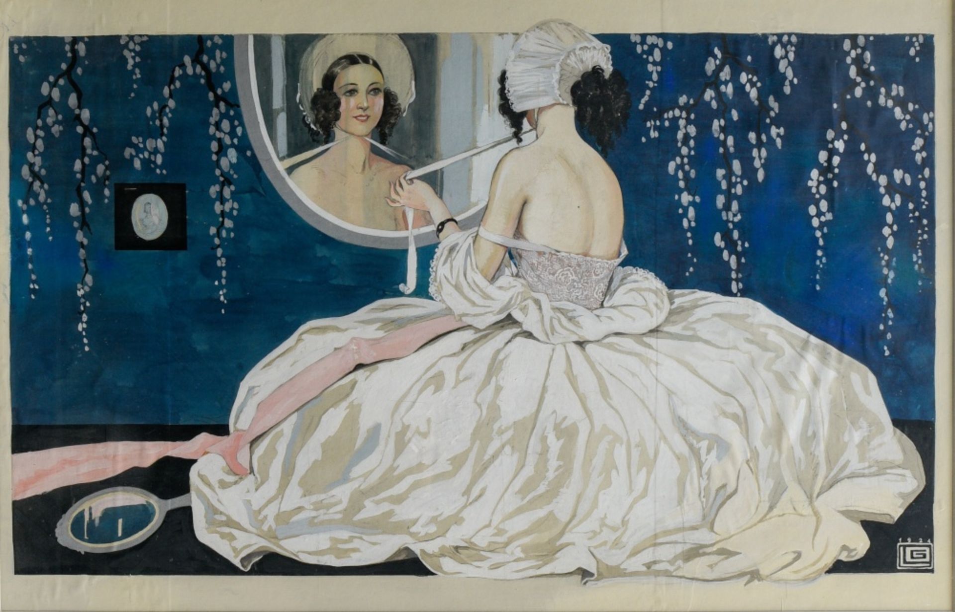 George LEONNEC (1881-1940) Lady with a mirror, 1924, Pencil, gouache and watercolour. Monogrammed