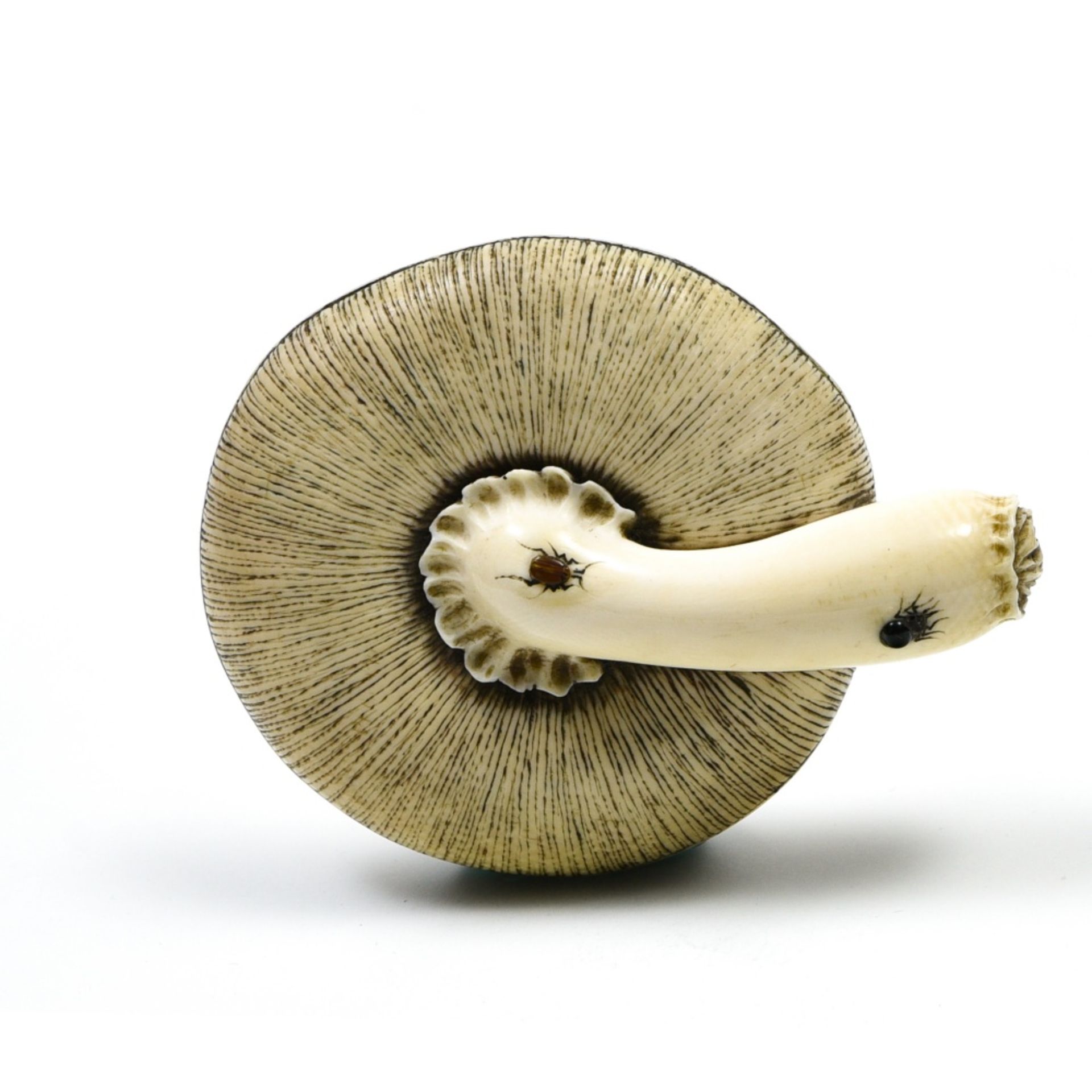 Japan, 19th century Shibayama mushroom, Carved and polished ivory with applied enamel insects. - Image 2 of 3