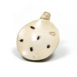 Japan, 19th century Shibayama mushroom, Carved and polished ivory with applied enamel insects.