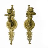 Empire-style work Pair of sconces, Bronze with finely-carved dŽcor. Drilled for electric wiring.