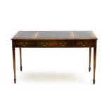 English work Flat desk, Mahogany and Morocco leather, with three drawers. Height (cm) : 75 -