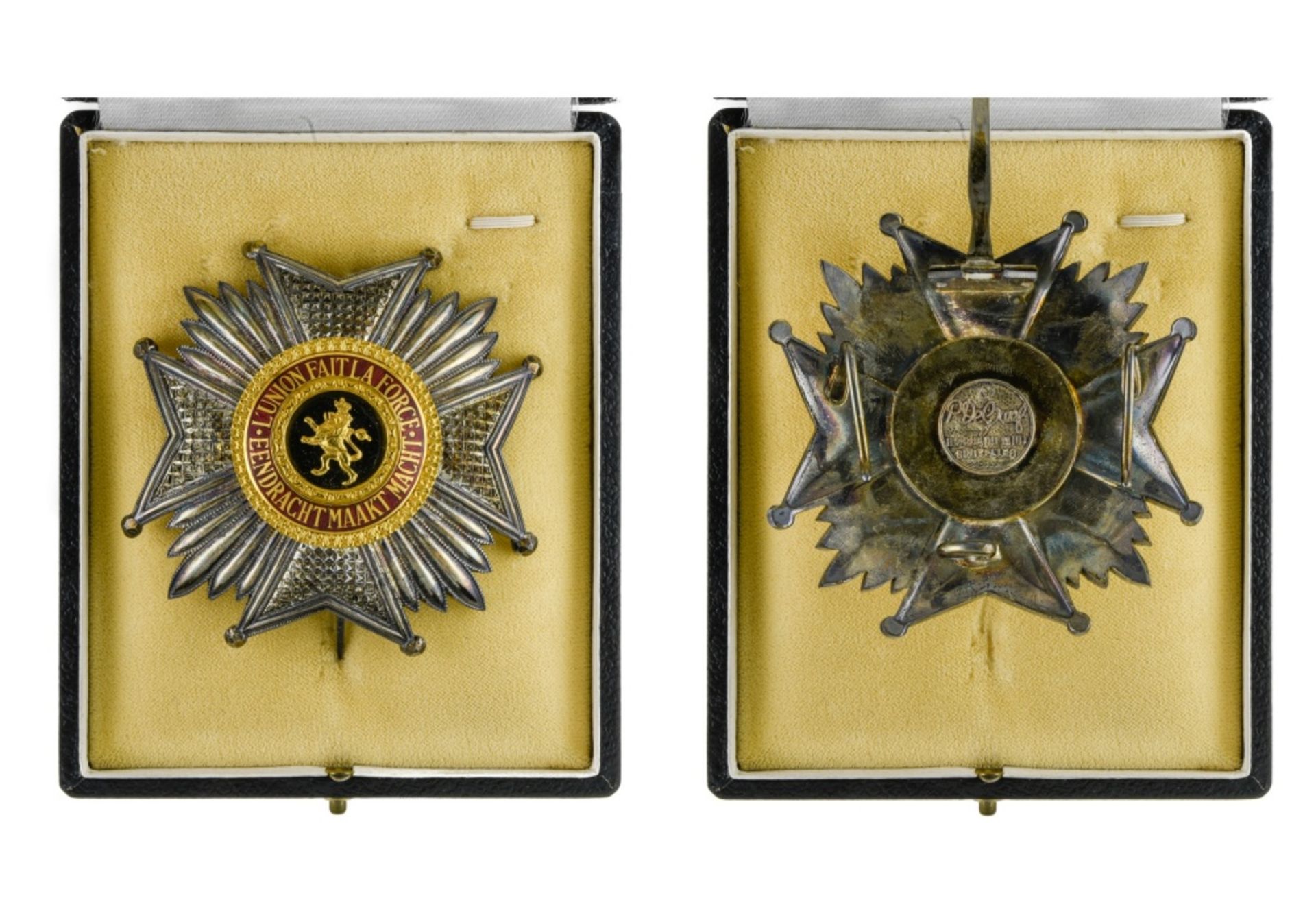 Belgium Order of Leopold, Grand officer's breast badge, bilingual, signed De Greef. In a case by