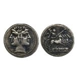 Rome Republic, anonymous, Didrachm, 6.51g, 225-212 B.C., laureate head of Janus, rev. Jupiter in