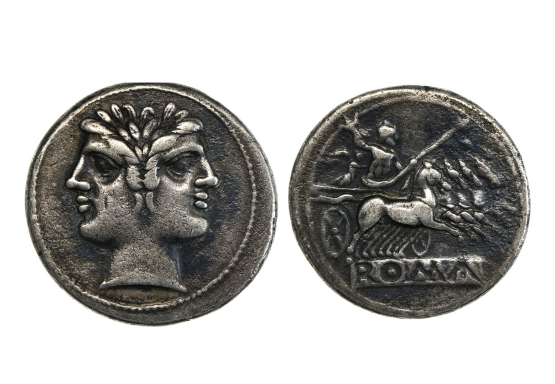 Rome Republic, anonymous, Didrachm, 6.51g, 225-212 B.C., laureate head of Janus, rev. Jupiter in