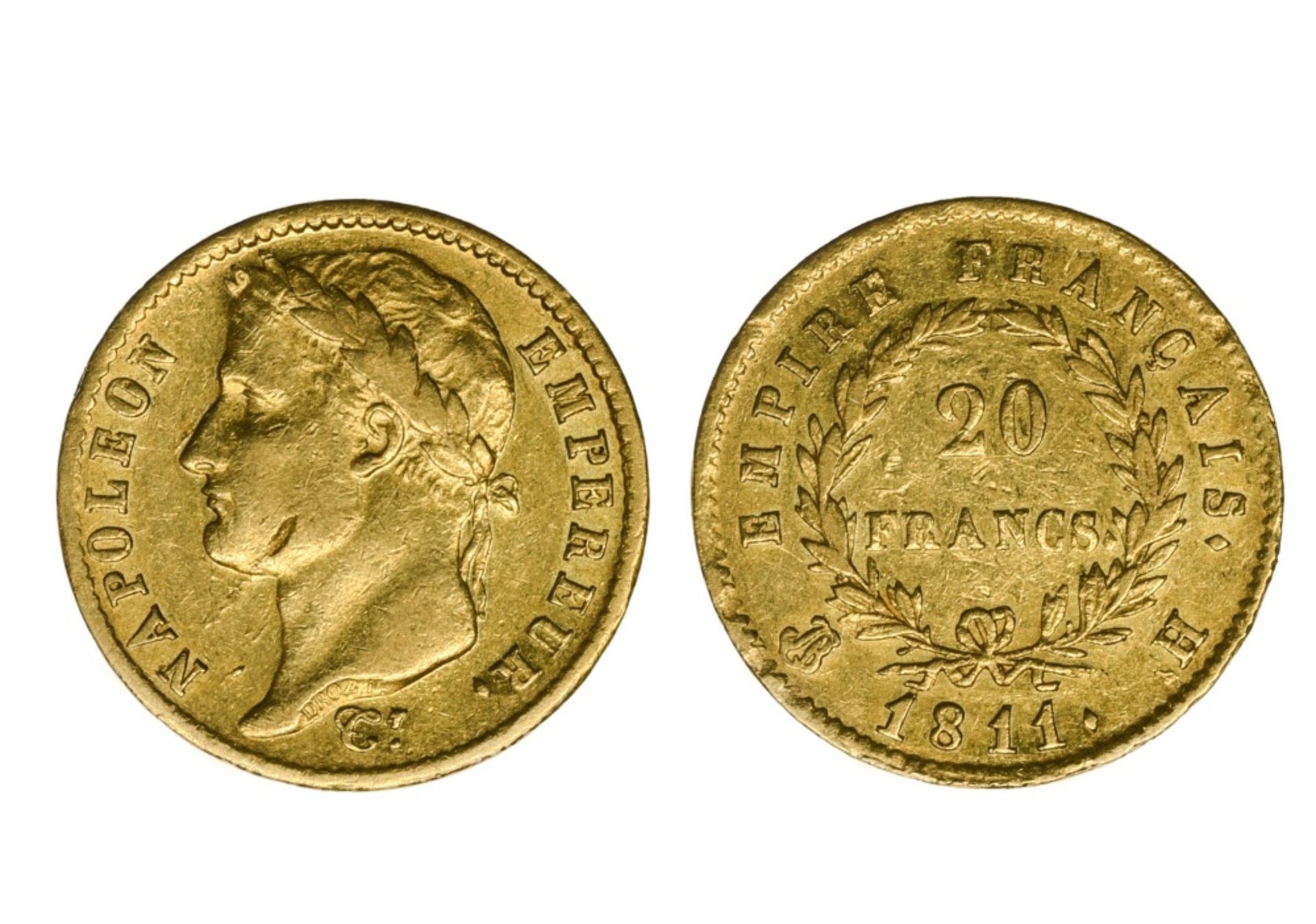 France Napoleon I (1804-1814), 20 Francs, 6.43g, 1811 H, La Rochelle (Fr.517 ; F.516.17 ; Gad.1025 ;