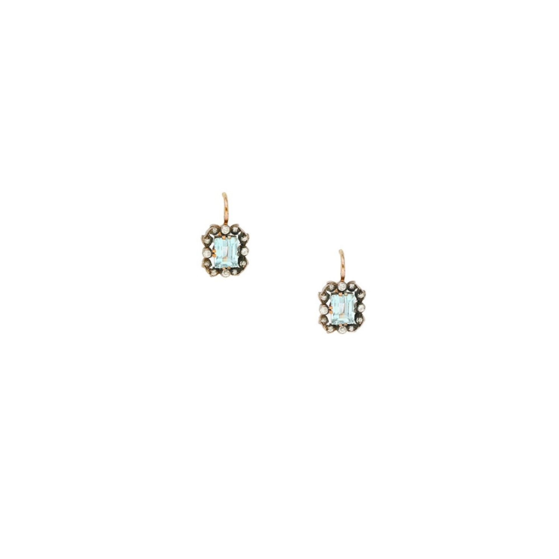 E. Netter & Cie Belle Epoque aquamarine parure 14 kt yellow and white gold, set with 5 aquamarines - Image 3 of 6