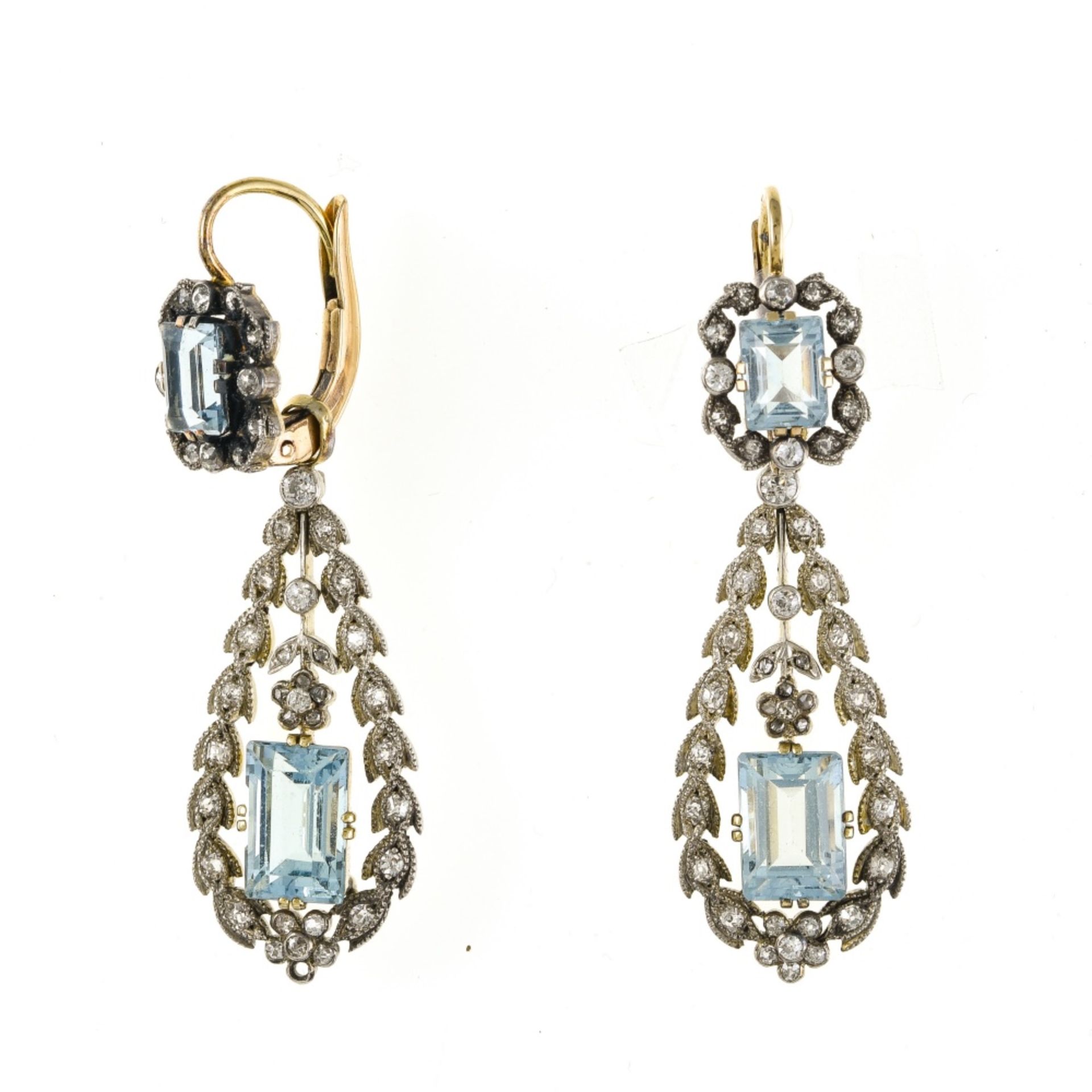 E. Netter & Cie Belle Epoque aquamarine parure 14 kt yellow and white gold, set with 5 aquamarines - Image 2 of 6