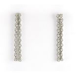 Pair of brilliant drop earrings 18 kt white gold, composed of two rows set with 20 small