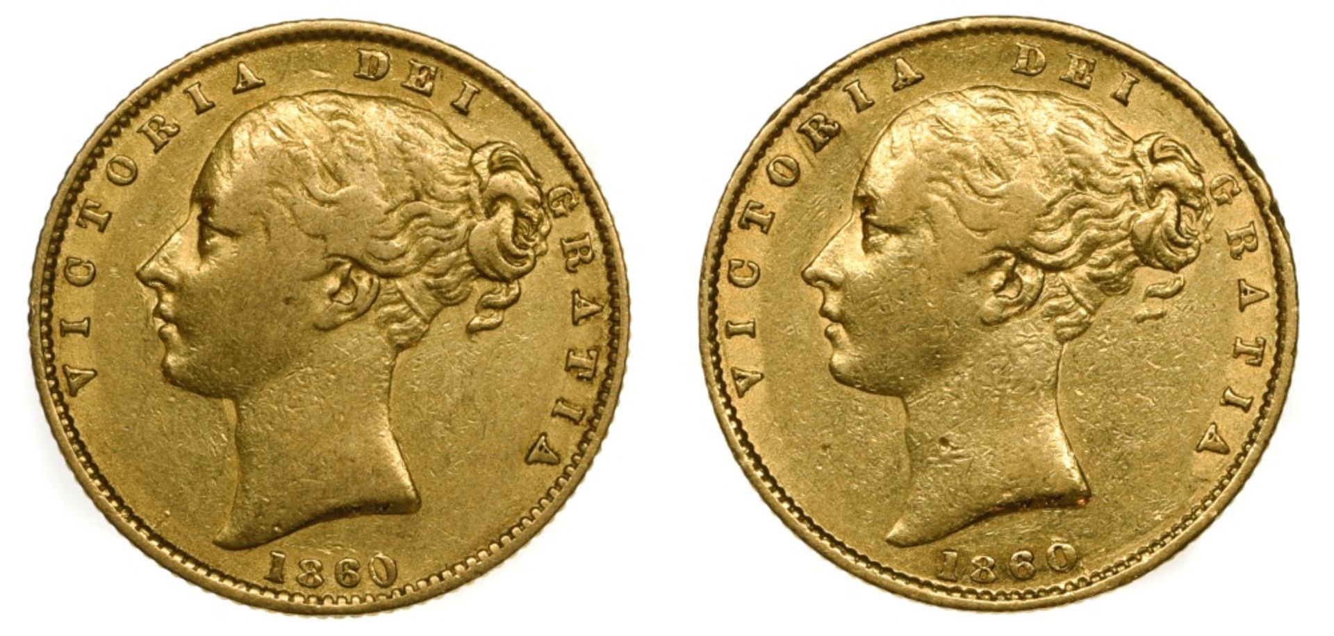 Great Britain Victoria (1837-1901), Sovereign (2), 1860, 1860 large 0 (Marsh 43 ; S.3852D). 1860, - Image 2 of 3