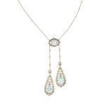 E. Netter & Cie Belle Epoque aquamarine parure 14 kt yellow and white gold, set with 5 aquamarines