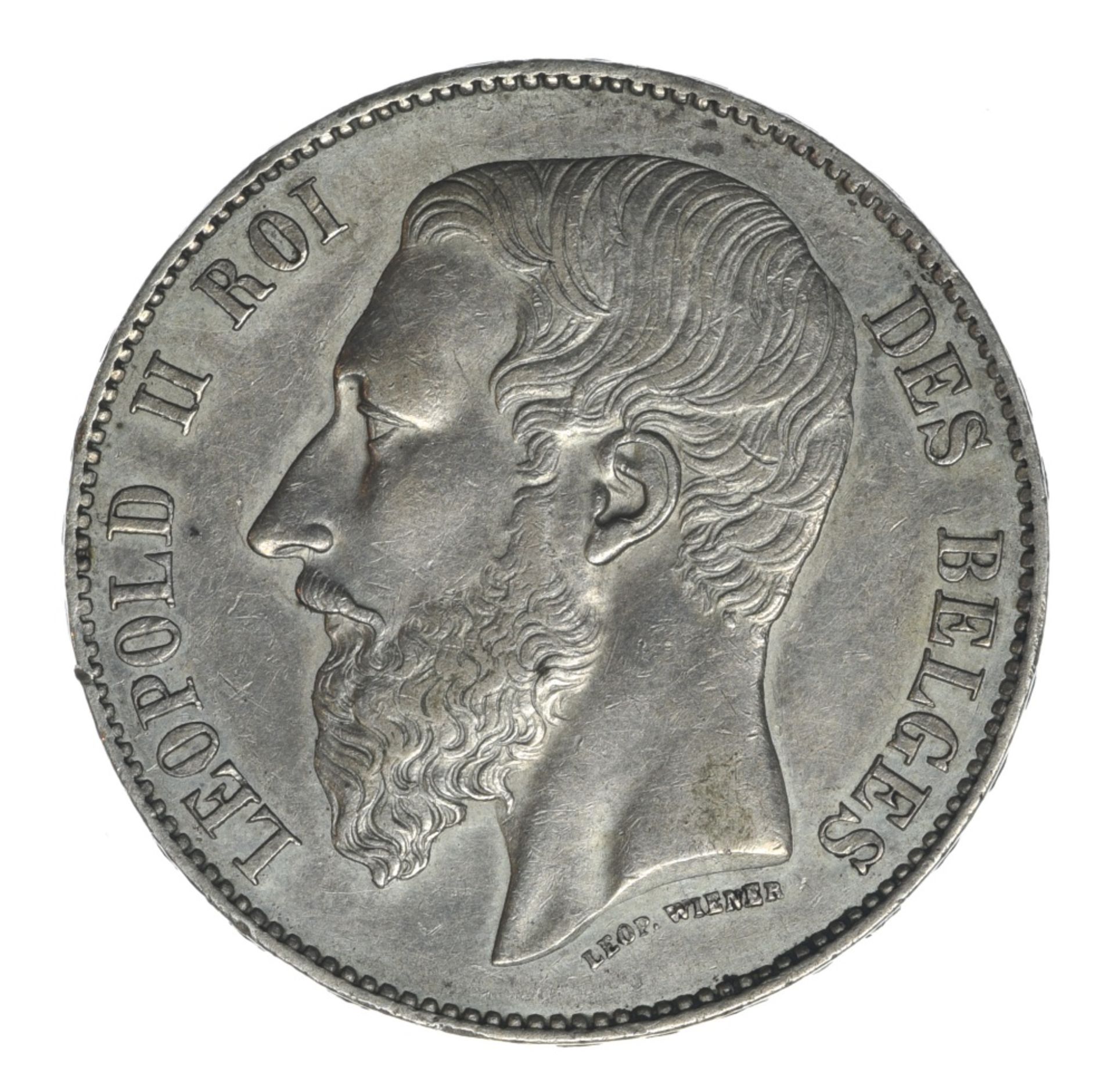 Belgium Leopold II (1865-1909), 5 Francs, 24,99g, 1867, point after F, large bare head left, - Image 2 of 3