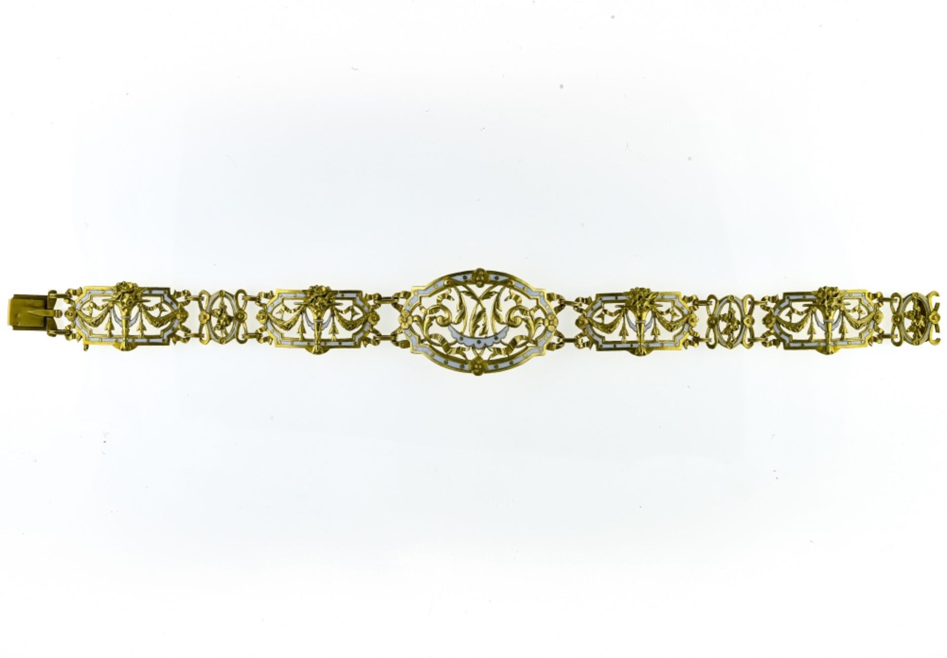 Lucien Gautrait Neoclassical bracelet 18 kt yellow gold, inlaid with white enamel, composed of 4 - Image 3 of 4