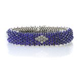 Lapis lazuli bracelet 18 kt white gold, flexible chain links set with lapis lazuli cabochons and 4