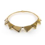 1950's necklace 18 kt yellow gold choker composed of geometric patterns set with brilliants. 1950s